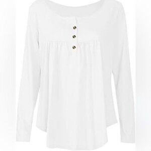 White Long Sleeve Top With Button Detail 3XL